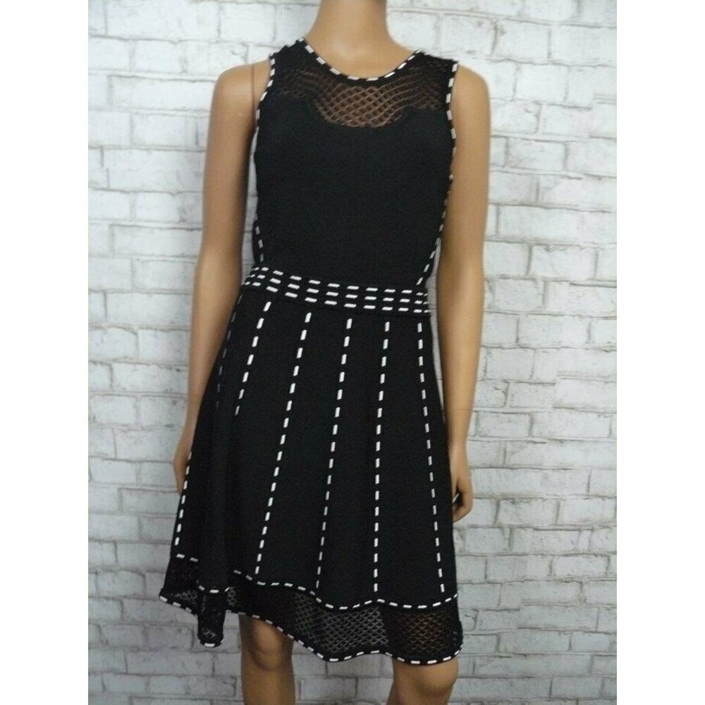 $692 Kimora Lee Simmons Black White Pointelle Knit Sweater Dress Small NWT